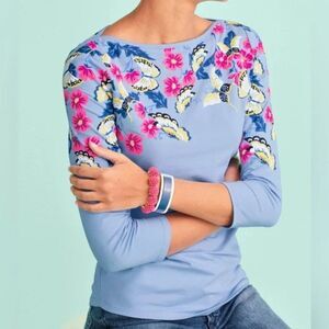 Talbots blue floral 3/4 tee shirt top woman's size XLP